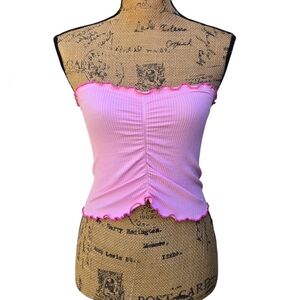 Out From Under Pink Scalloped Trim Ribbed Tube Top Sz Small